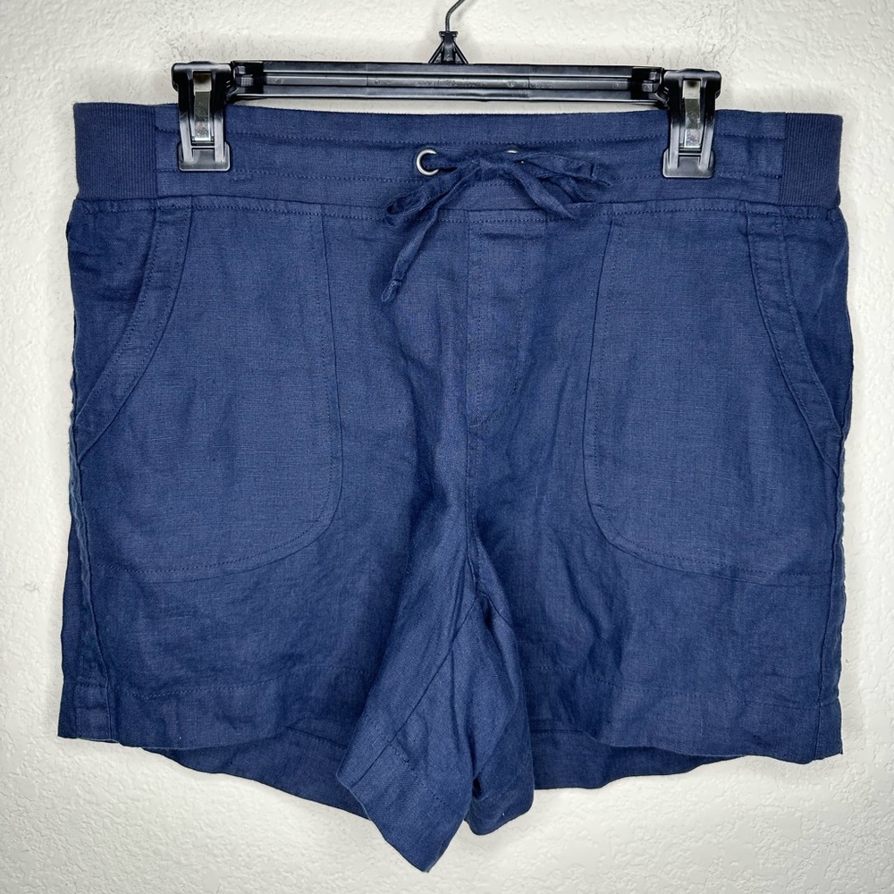 Women's Athleta Navy Blue Pull On 100% Linen Drawstring Casual Shorts Size 10